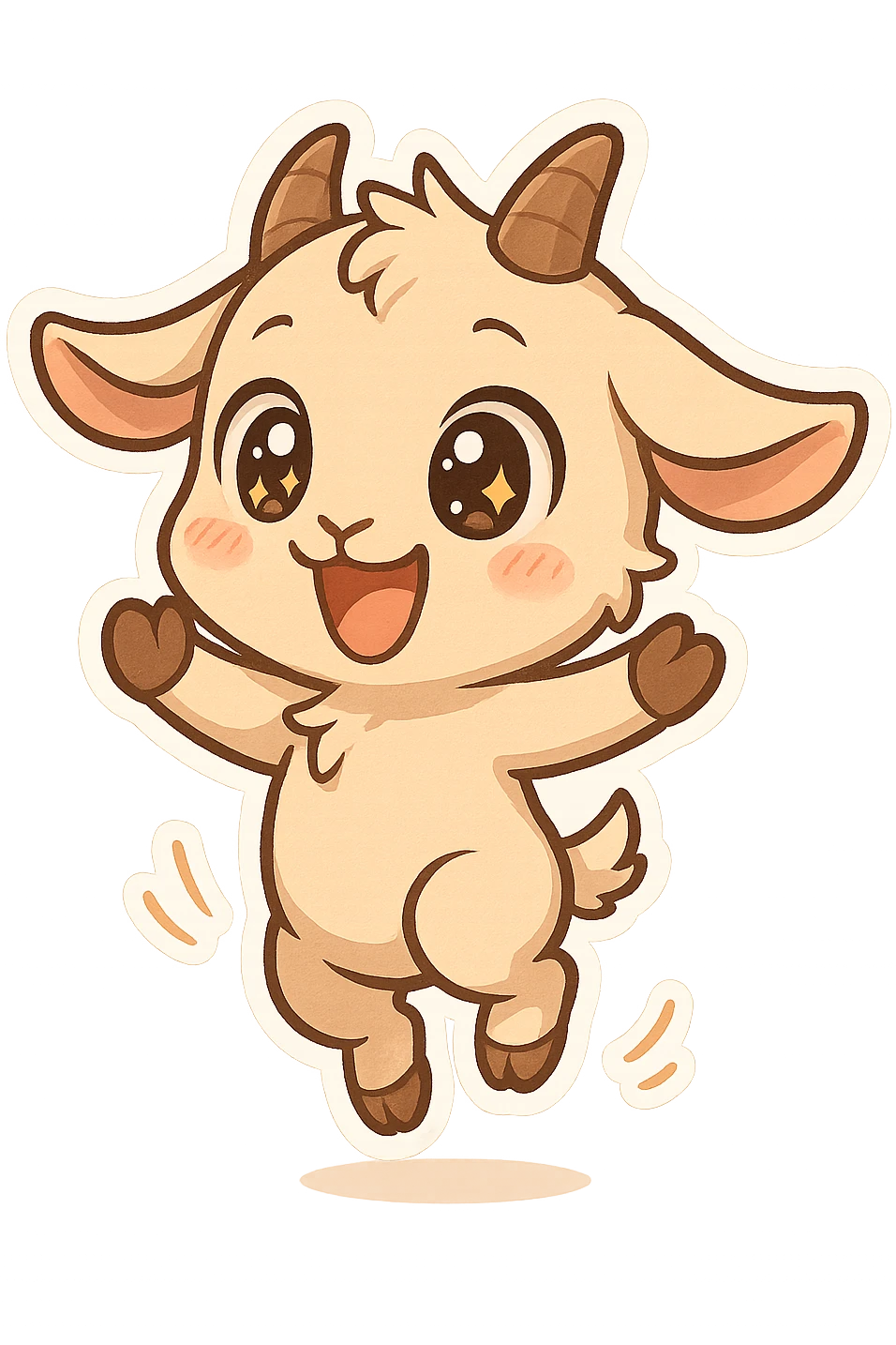 chibi goat, joyful, big sparkling eyes, jumping with excitement, simple background emoji