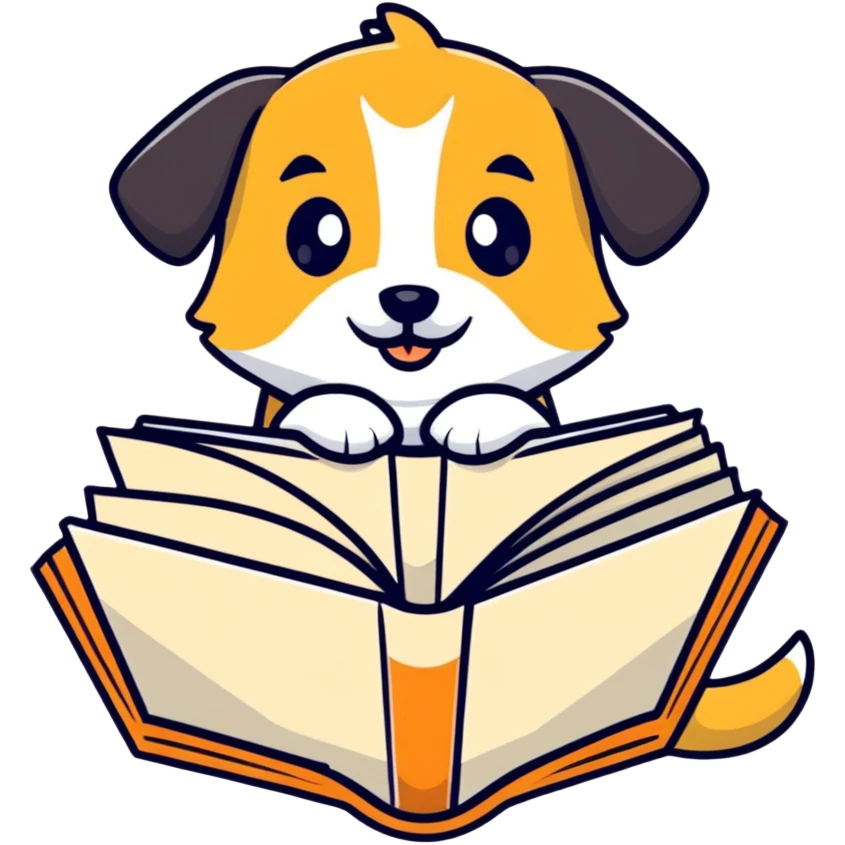 Adorable dog sitting with an open book emoji