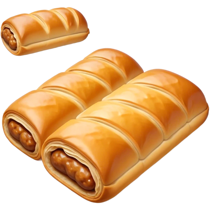 cinematic-realistic-sausage-roll-dish-emoji,-depicted-with-a-crisp,-golden-pastry-wrapped-around-flavorful-sausage,-rendered-with-detailed-textures-sitting ona.     plastic wrapper unrapped  emoji