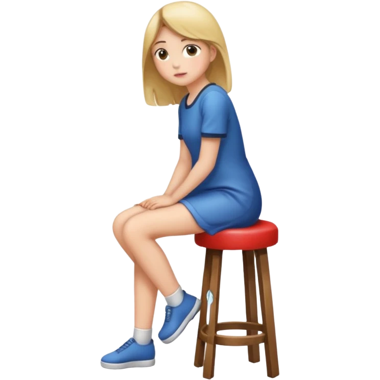 a girl is sitting on a stool seeing whole body toward left side emoji