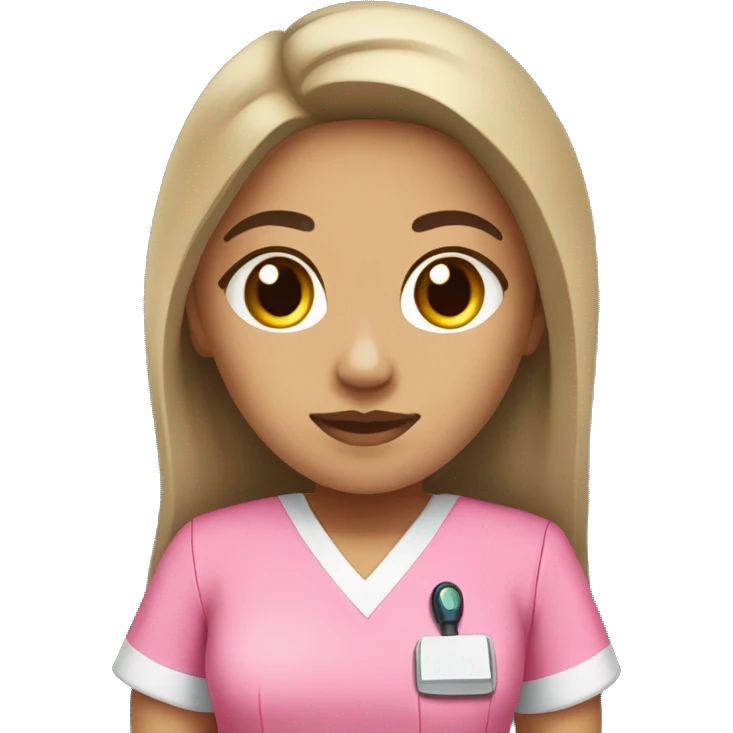Light skinned Mexican female nurse with long dark brown hair and pink scrub top  emoji