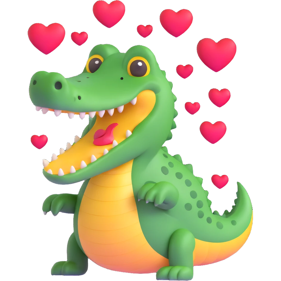 love-struck crocodile with hearts emoji