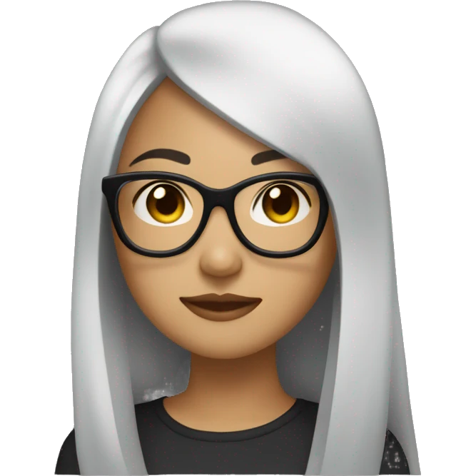 asian girl with dark skin coo, black long straight hair and wearing rounded black Glasses emoji