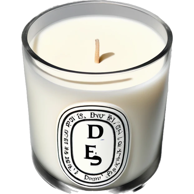 One white diptyque candle with label. Baies scented emoji
