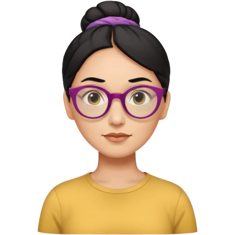 light skin middle aged with low bun in one black hair with multi colored glasses emoji