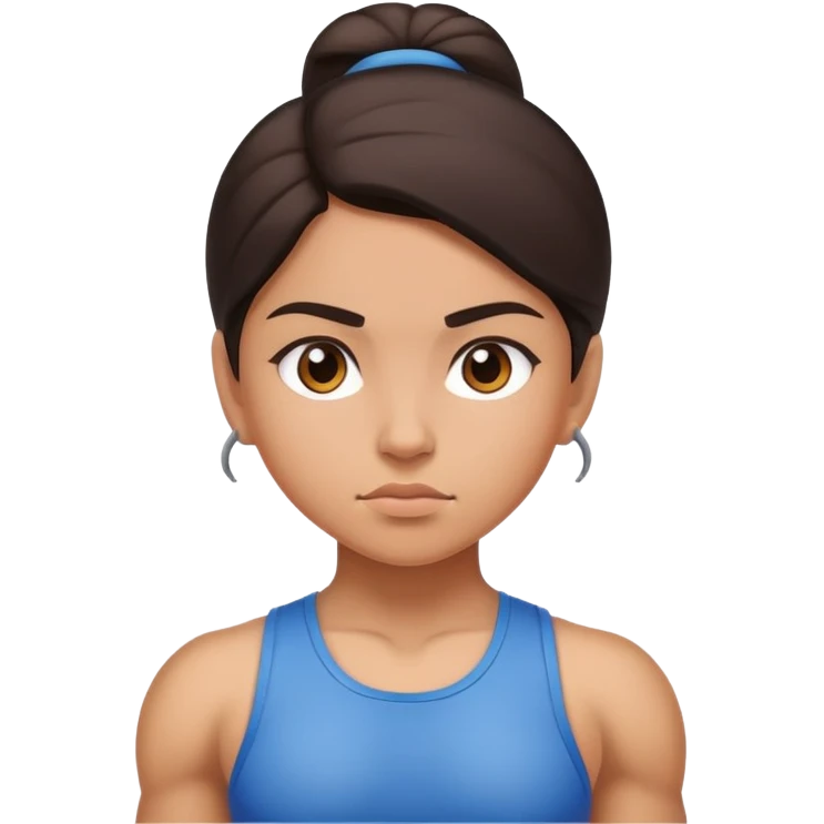 Hispanic girl determined look, muscles emoji
