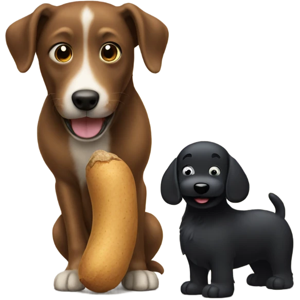 a smiling peanut standing near a black dog  emoji