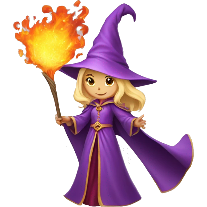female blonde elf wizard wearing purple robes casts fireball emoji