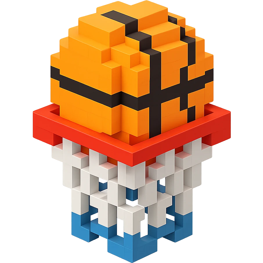 Voxel-style basketball in a net, no background, variation 8. emoji