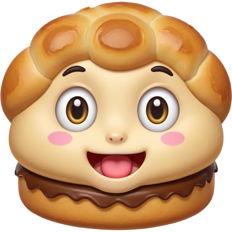 Funny cartoon mini  chochklet pastry, slightly messy and squished, big round eyes, wide open mouth, playful surprised expression, text above: "ПАСТИЧКА", chibi style, Twitch emoji style, transparent background, colorful

 emoji