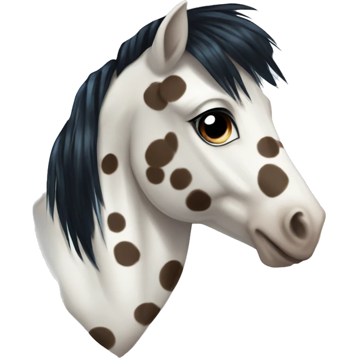Brown and white spotted pony with black hair and blue eye emoji