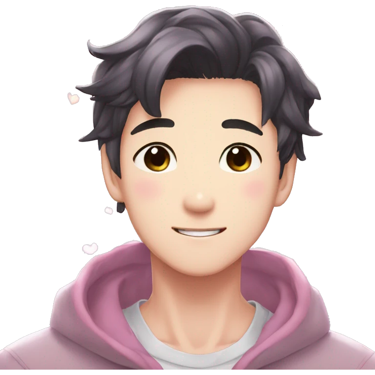 Gorgeous bright sparkly romantic Asian anime gentle man with blushing face aesthetic trending style outside emoji
