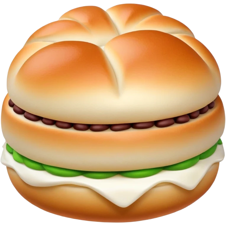 Red bean paste bun Dousha Bao with visible filling, simplified emoji style with bold outlines and bright colors, cartoon style sweet Chinese steamed bun emoji