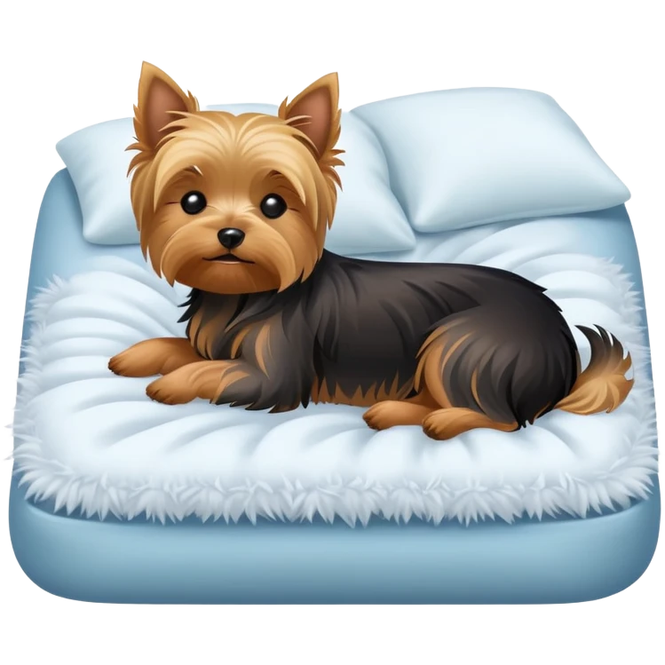 Yorkshire terrier, sleeping peacefully on the bed emoji