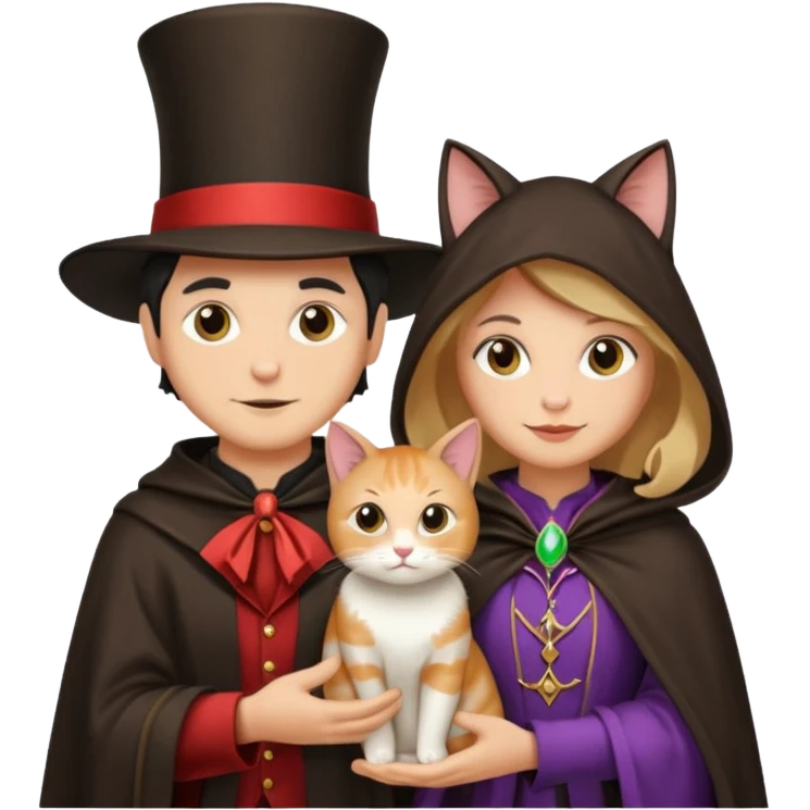 magician couple and their pet cat emoji