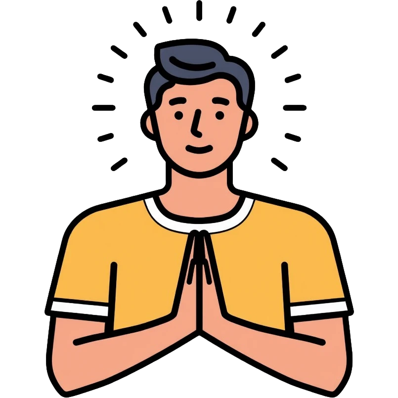 Person with hands folded, praying and talking to God, divine connection emoji