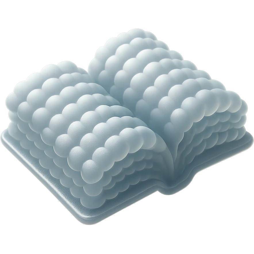 thick open book made entirely of small, very bright white fluffy convex clouds, matte glass style emoji