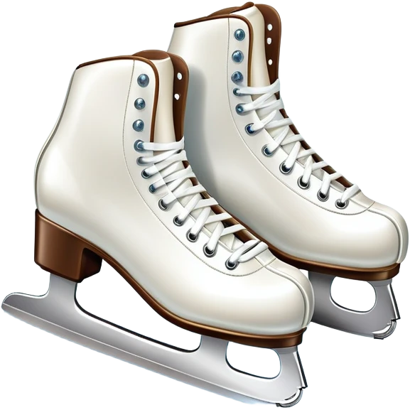 An icon showing The rink is surrounded by cheering spectators and soft arena lights, creating a beautiful, dynamic atmosphere. a pair of elegant figure skates placed on the smooth, sparkling ice of a grand ice arena. Transparent background highlights the grace and beauty of figure skating. emoji