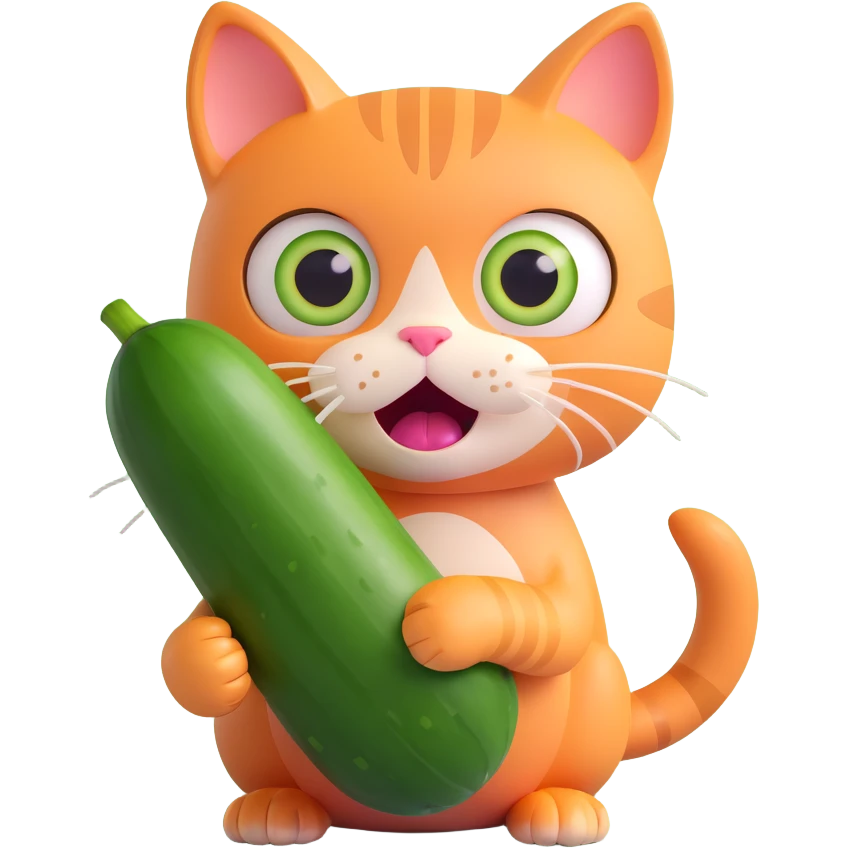 a scared cat with a cucumber next to it emoji