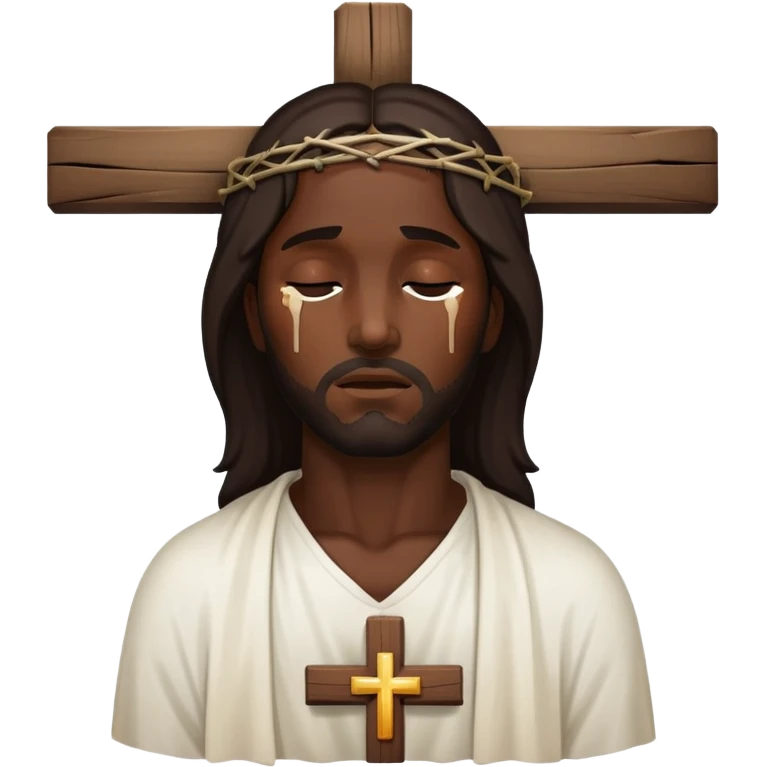 Dark skin christ Jesus injuries eyes closed on cross emoji