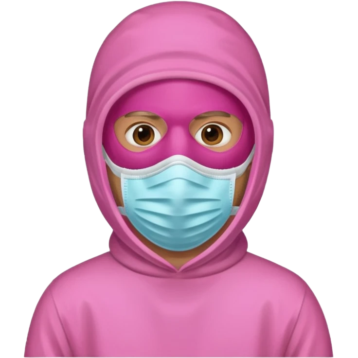 man in pink protection clothes with full-faced pink mask covered whole face emoji