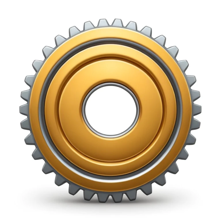 3D emoji of a gear with metallic silver look, Apple iOS emoji style, soft shadows, glossy and rounded, on white background, high detail, 4K resolution emoji
