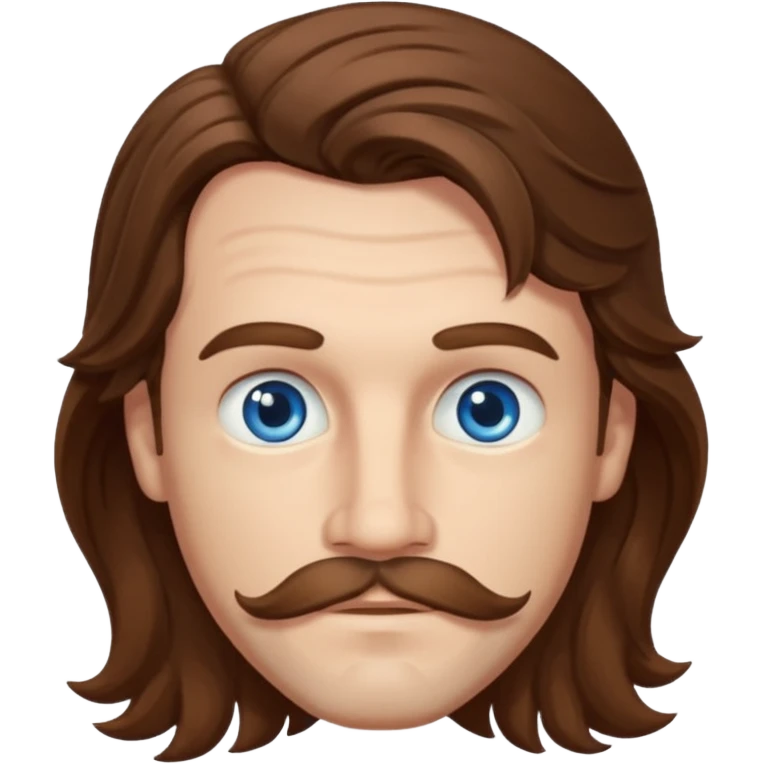 Benson Boone (b.2002) with blue eyes, brown long wavy hair and thin mustache emoji