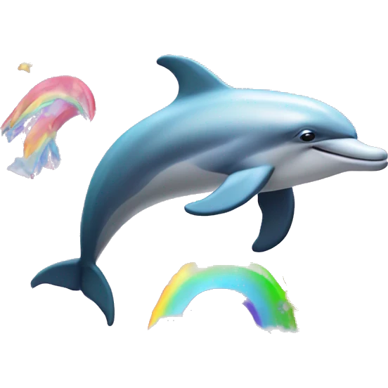 A dolphin with an rainbow and unicorns in the background  emoji