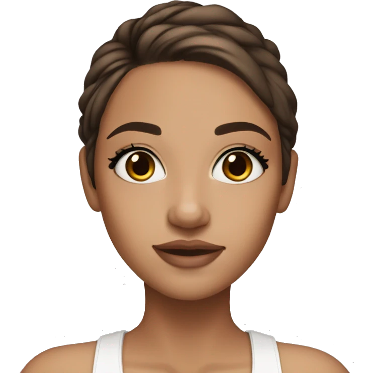 Girl brown hair, brown eyes, clear skin and makeup, eyeliner emoji