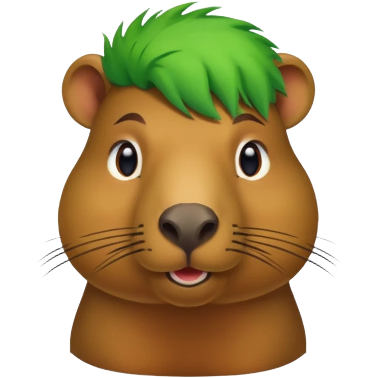 Capybara with green head hair, half body emoji