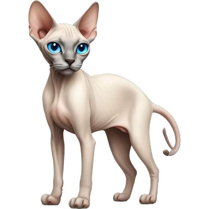 Siamese Sphynx  cat with blue eyes full body emoji