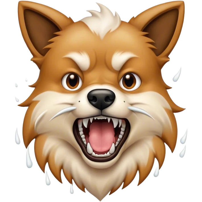 A close-up of a dog's mouth, showing sharp teeth and foam spraying out, looking wild and aggressive emoji