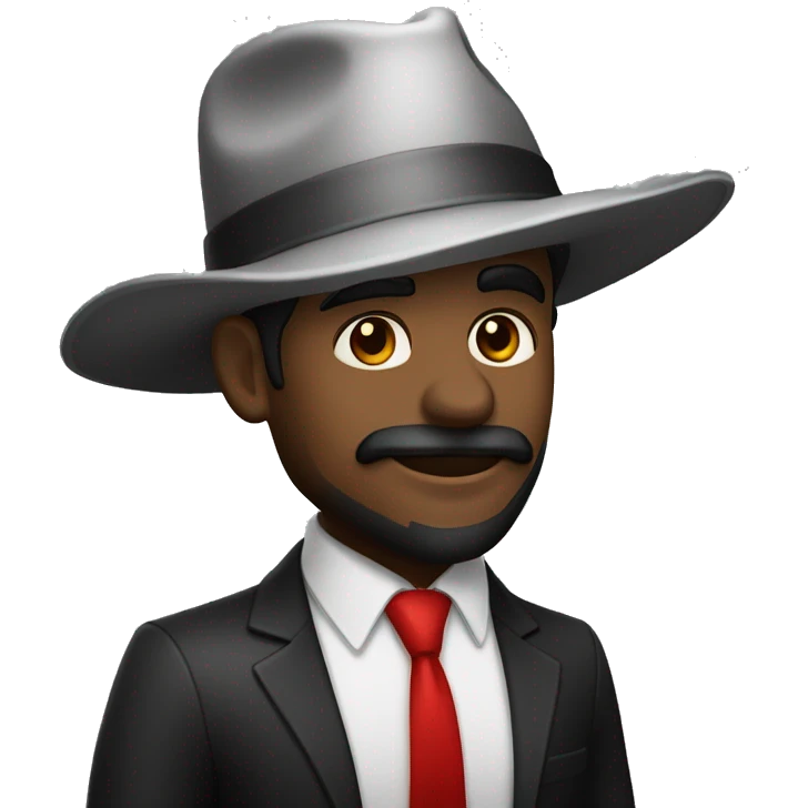 Homem de terno preto e vermelho e chapéu  emoji