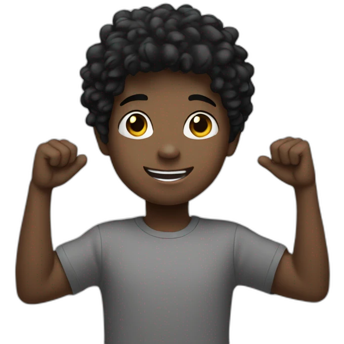 Boy white skin black hair black t-shirt raising his arms emoji