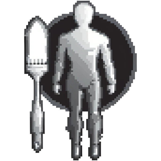 A paintbrush transforming into a silver metallic human silhouette emblem, symbol of artistic identity, with a polished finish emoji