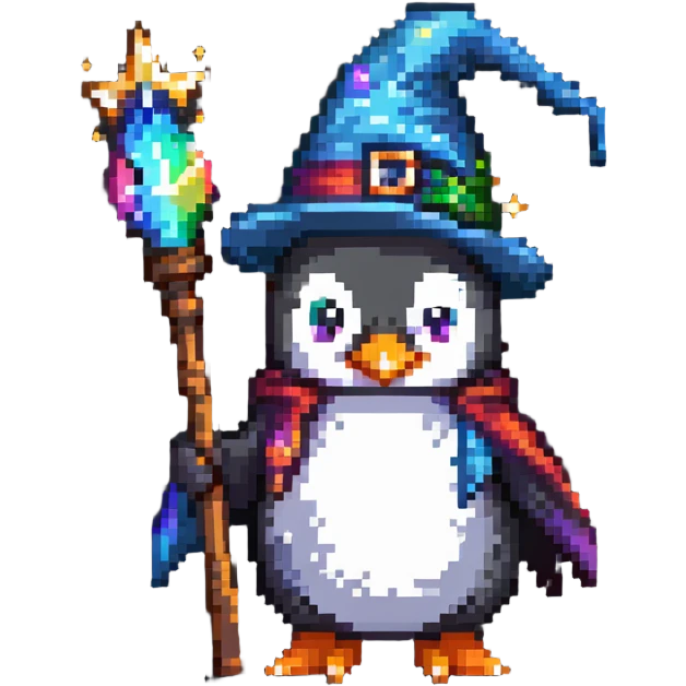 penguin wizard with magic wand emoji