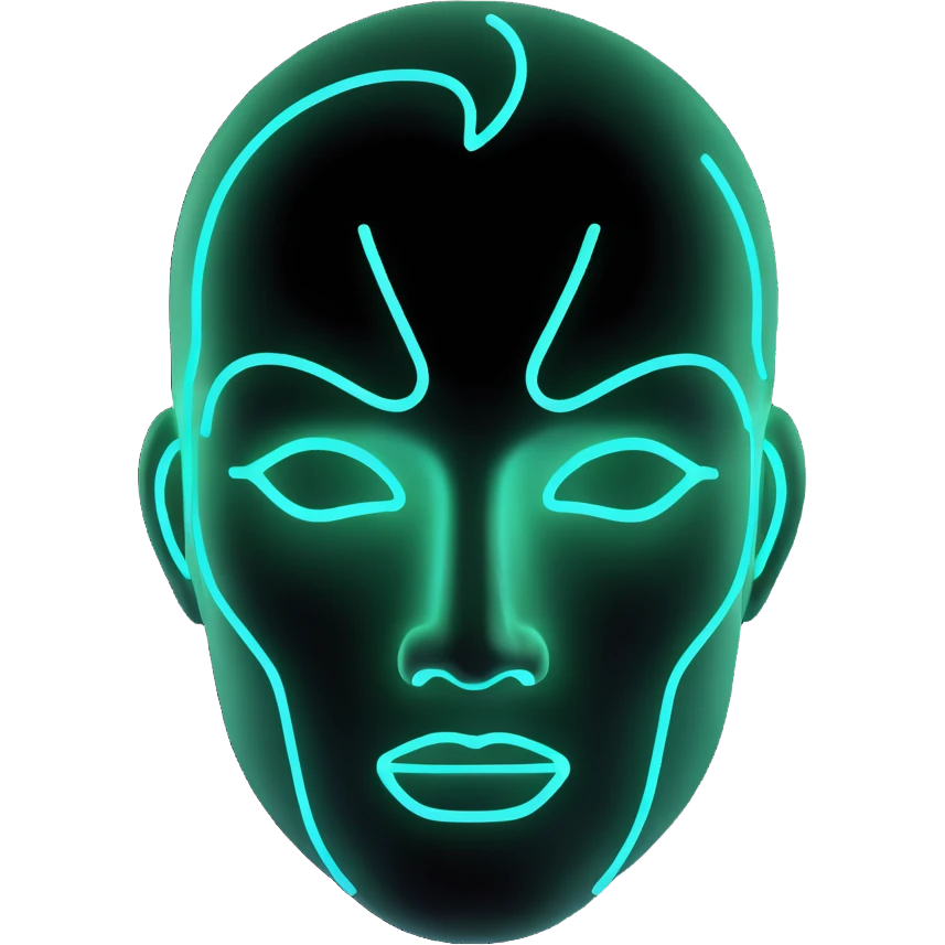 Minimalist futuristic AI avatar — clean glowing outline of a humanoid face, half-abstract with light reflections. emoji