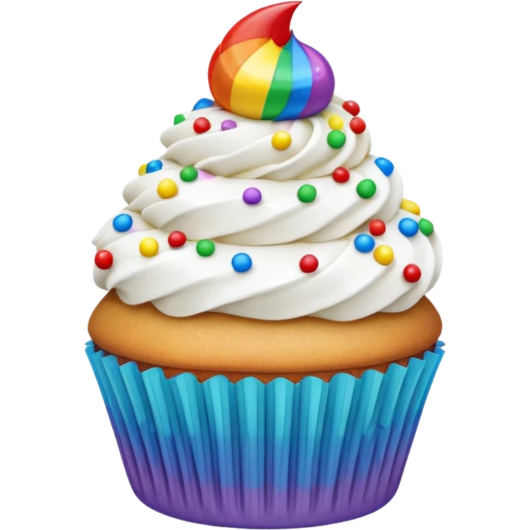 cupcake with white frosting and rainbow sprinkles emoji