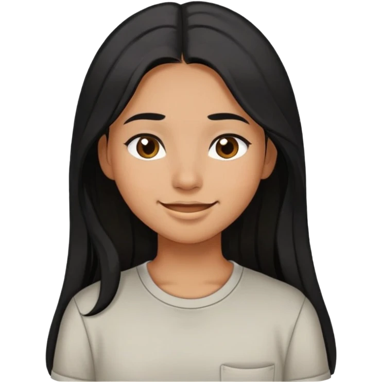 girl with olive brown skin, long black hair, brown eyes, closed-mouth smile, wearing a casual shirt emoji