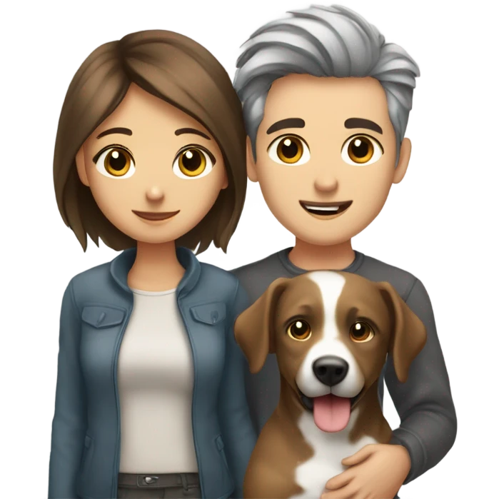 Cute couple girl brown hair boy grey hair kissing with a dog in background  emoji