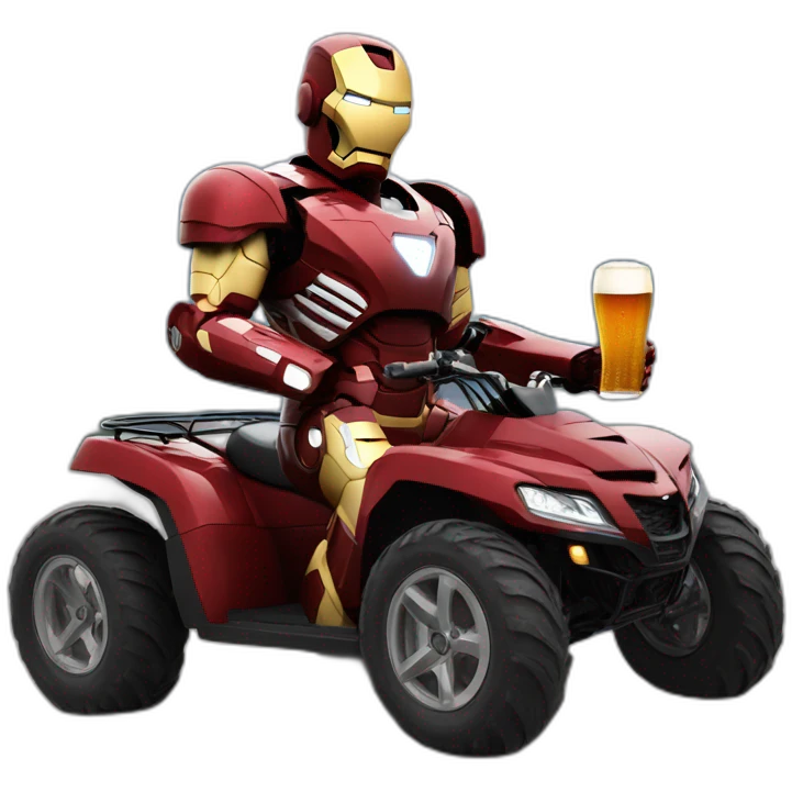 Iron Man sur un quad avec un bière dans sa main emoji