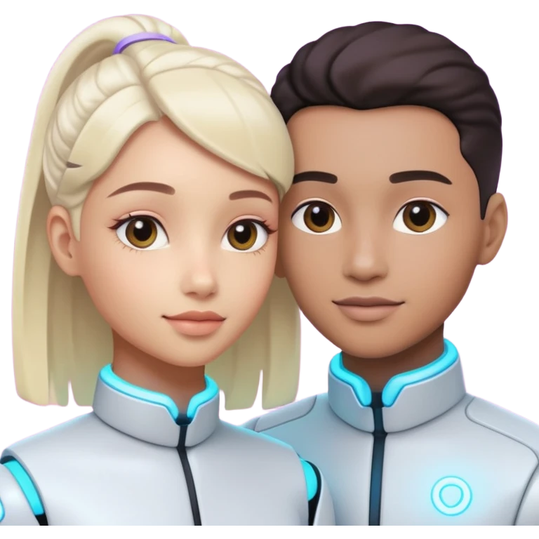 A hopeful 2026 future where humans and AI collaborate peacefully, soft neon lighting, cinematic, ultra-detailed, modern aesthetic emoji