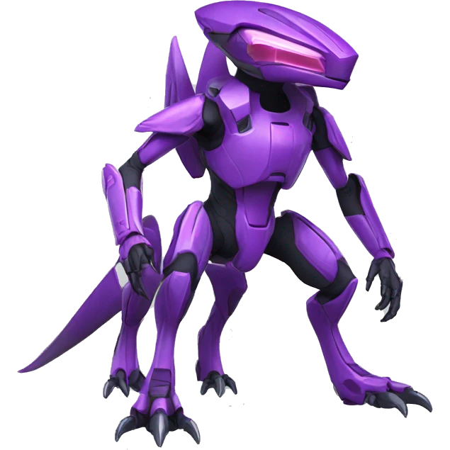 a purple Genesect-Raptor-Fakémon—hybrid with a futuristic visor-helmet full body emoji