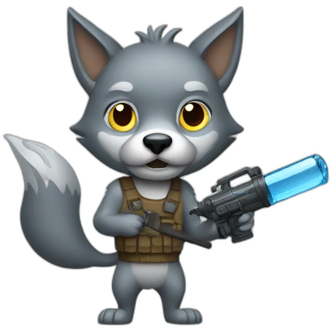 wolf holding a water weapon in his hand emoji