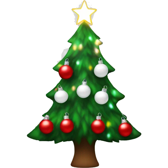 Christmas tree with white lights and red and white Christmas bulbs emoji