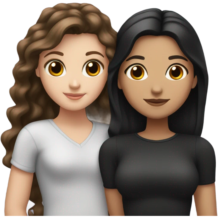 White girl with dark brown hair and Hispanic girl with black hair lesbian couple  emoji