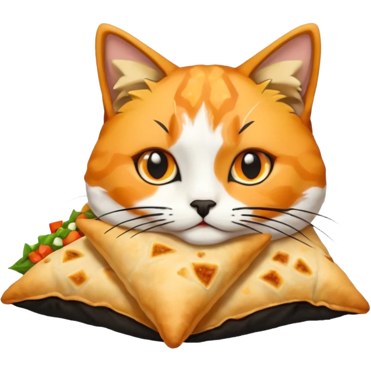 calico cat eating samosa emoji