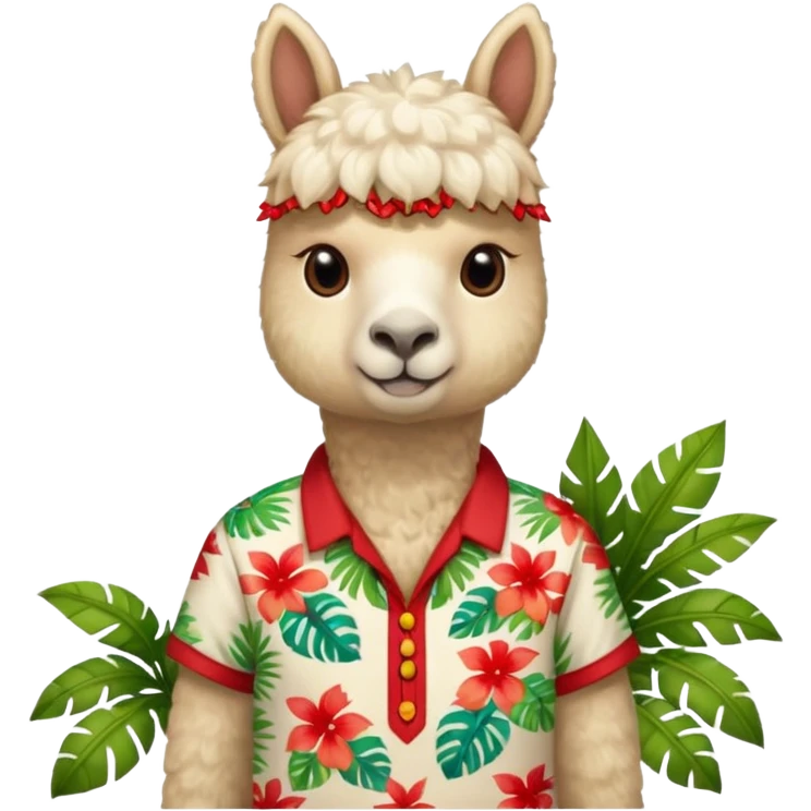White alpaca wearing tropical shirt and red name tag  emoji