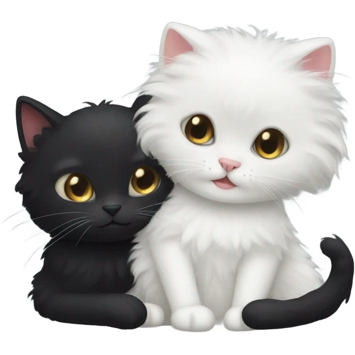 Fluffy Black cat and white cat cuddling  emoji