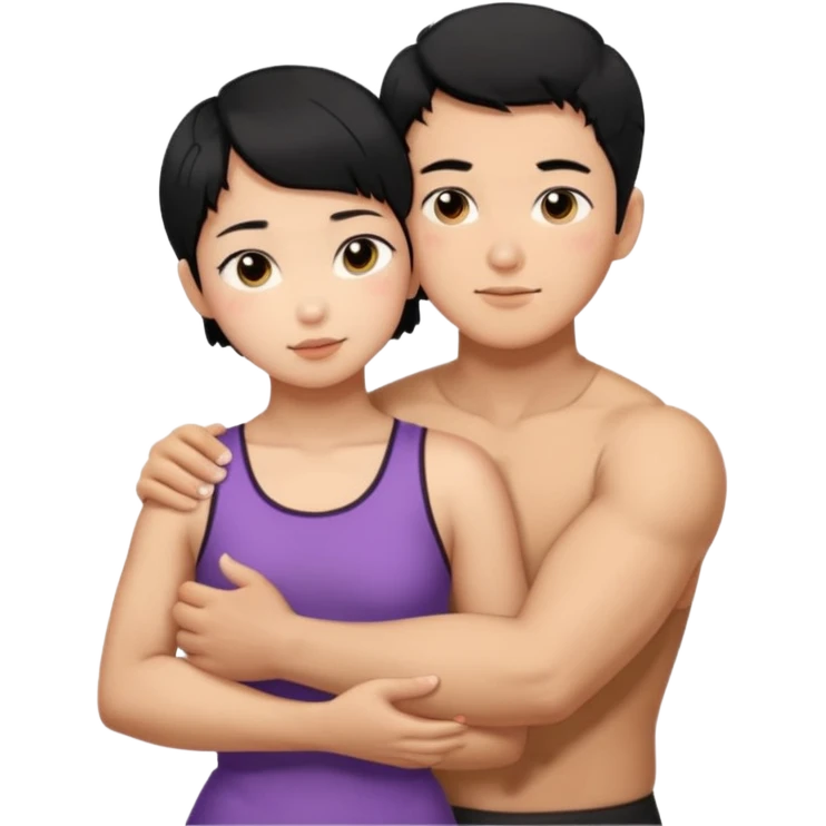 buff korean Man black hair hugging girl with black pixie cut  emoji
